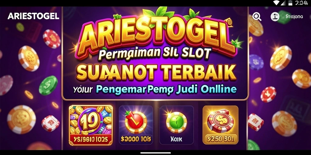 Tampilan gameplay menarik dari ARIESTOGEL dengan gulungan Slot yang berputar.