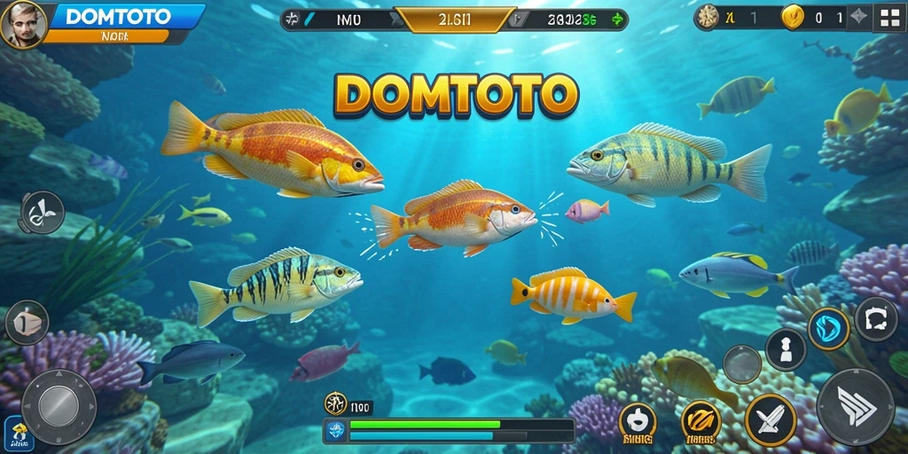 Tampilan gameplay seru dalam DOMTOTO saat menembak ikan.
