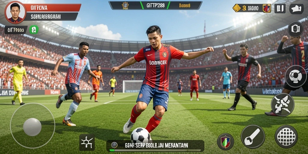 Tampilan menarik dari gameplay sepak bola yang mendebarkan.
