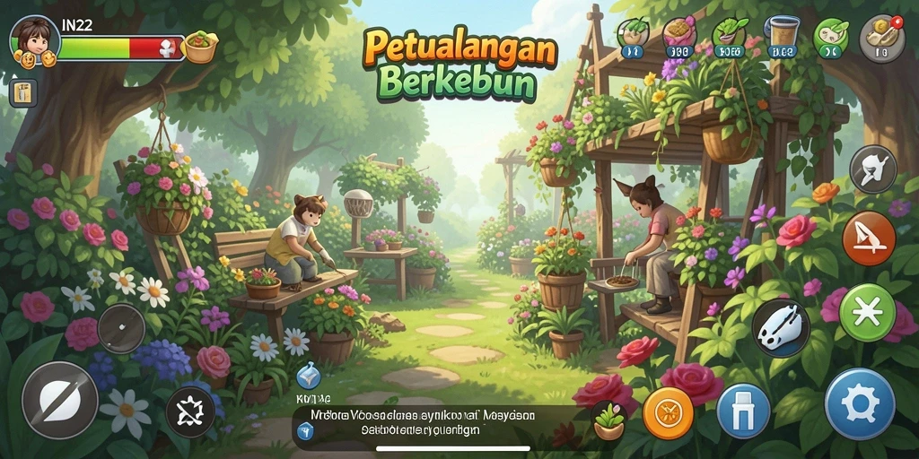 Tampilan gameplay IN22 dengan ladang yang hijau dan subur.