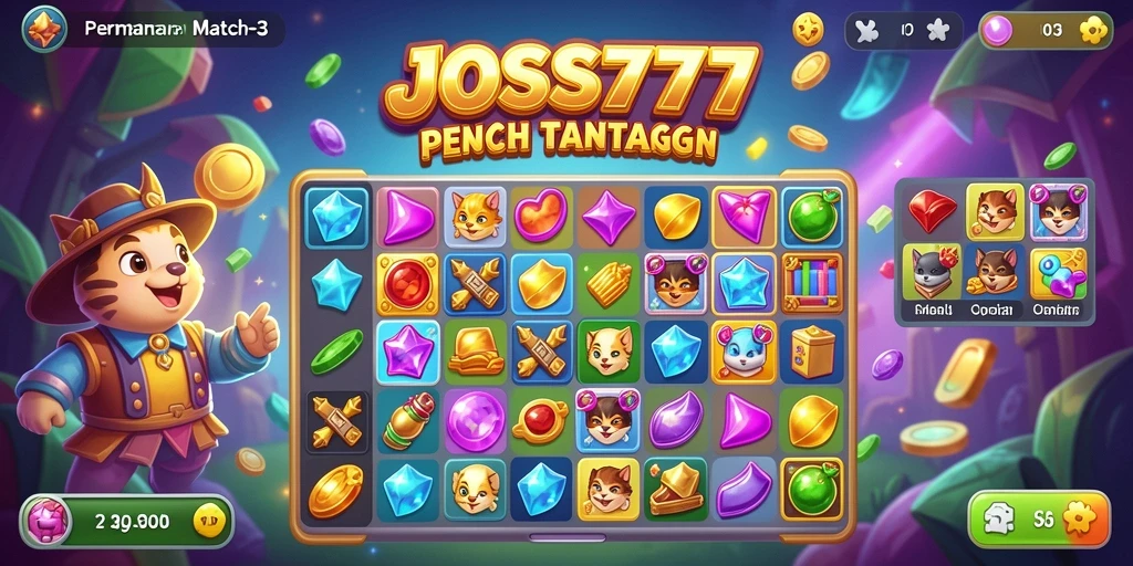 Tangkapan layar permainan JOSS777 yang menunjukkan serunya gameplay Match-3.