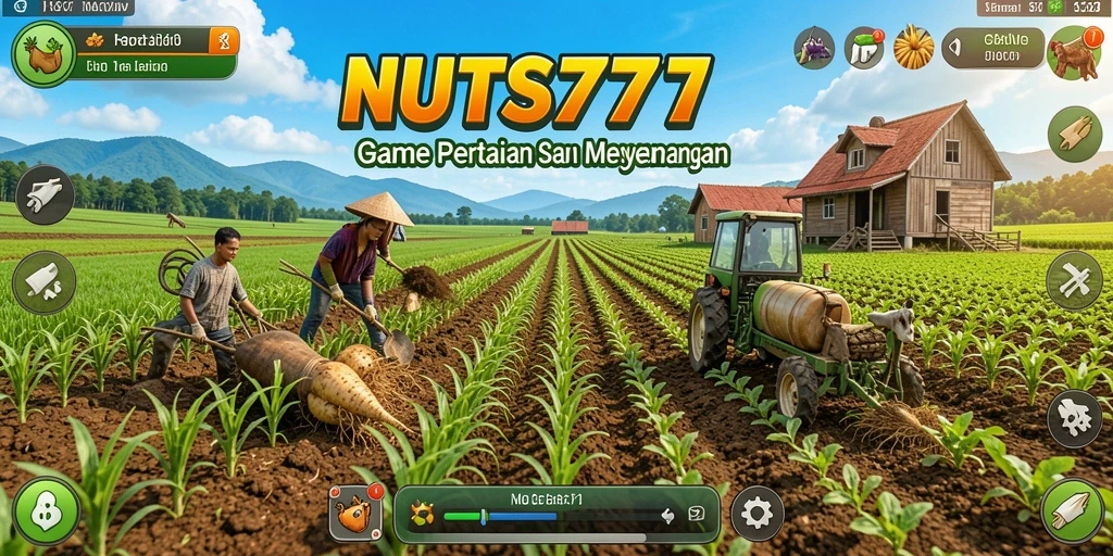 Tampilan gameplay menarik di NUTS777 dengan nuansa pertanian yang cerah.