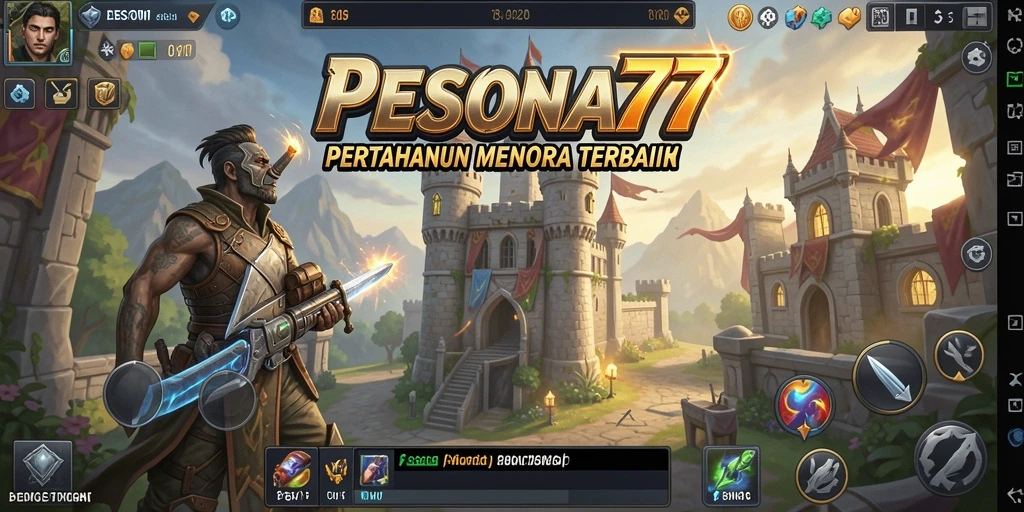 Tangkapan layar utama PESONA77 menampilkan aksi Tower Defense yang seru.