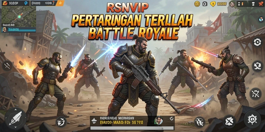 Tangkapan layar gameplay RSNVIP yang penuh aksi Battle Royale.